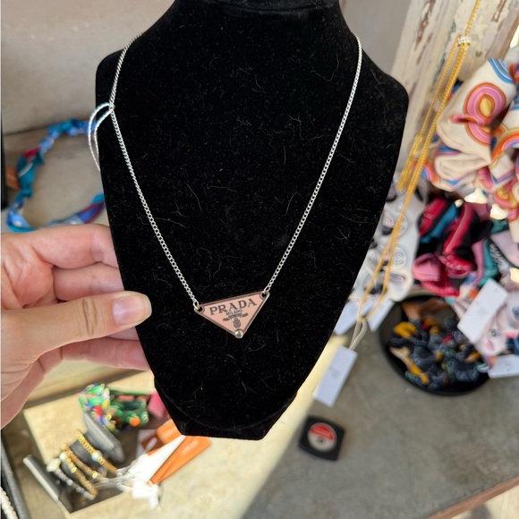 Prada Pink Charm on Silver Necklace - Picture 1 of 4